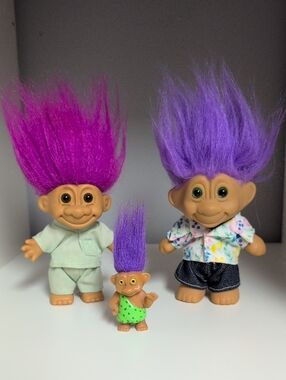 3 Vintage Purple Hair Troll Dolls Collectible Troll Figure Surgeon Vacation Mini